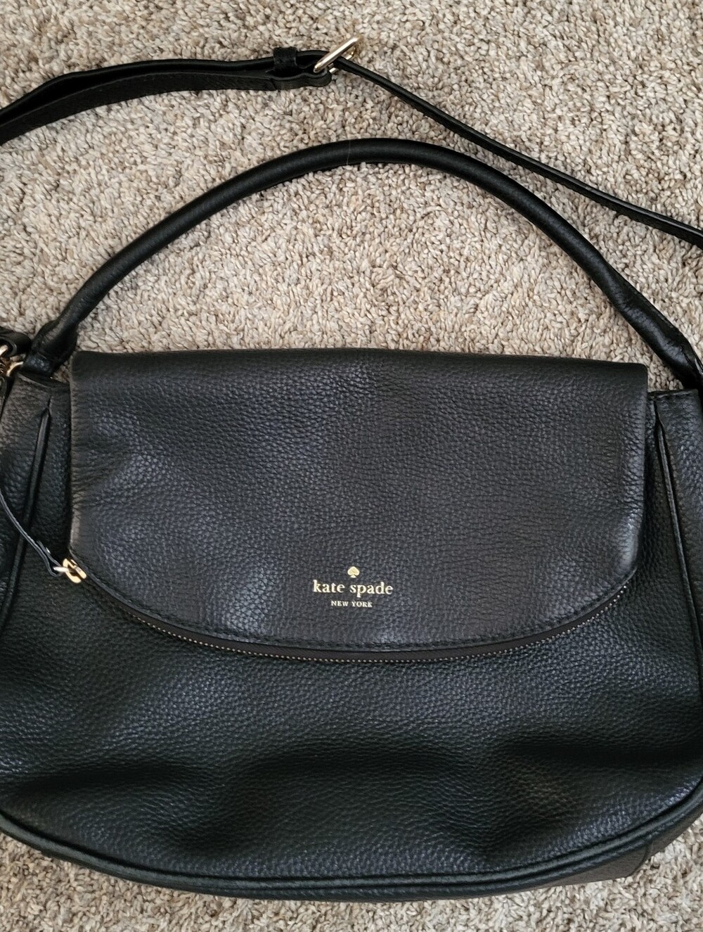 kate spade Black Pebbled Leather Shoulder Bag with Top Handle